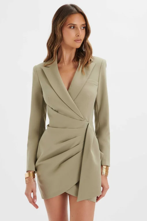 Lucy Wrap Blazer Mini Dress In Sage Green<Lavish Alice Outlet