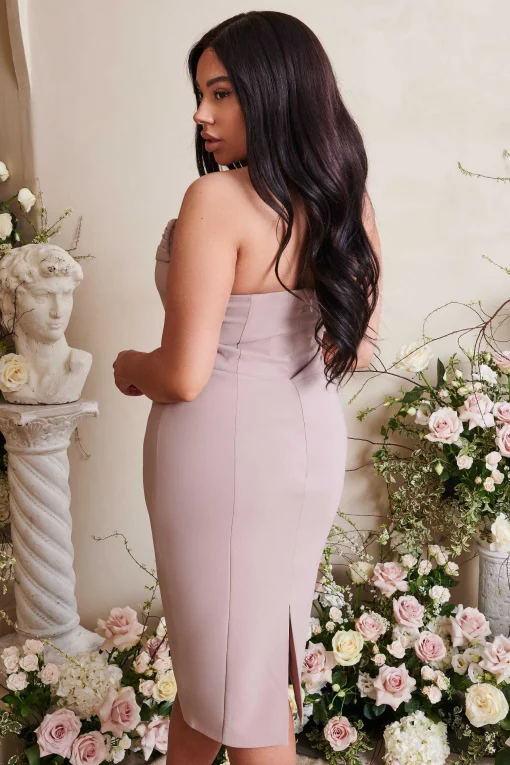 Maria Curve Cowl Front Bandeau Midi Pencil Dress In Stone<Lavish Alice Hot