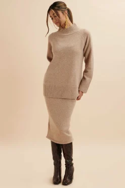 Martina Knitted Cashmere Blend Midi Skirt In Beige<Lavish Alice Store