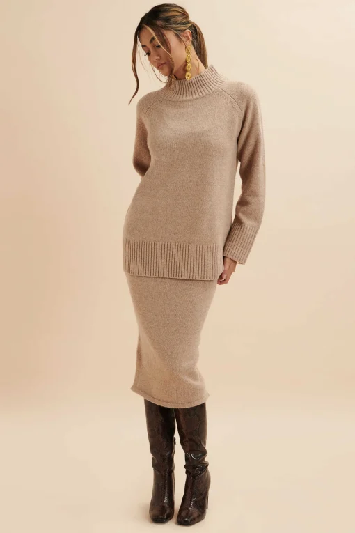 Martina Knitted Cashmere Blend Midi Skirt In Beige<Lavish Alice Store