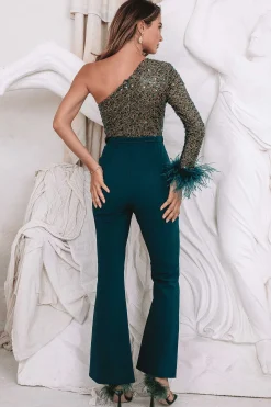 Maryna One Shoulder Beaded Jumpsuit In Emerald<Lavish Alice Cheap