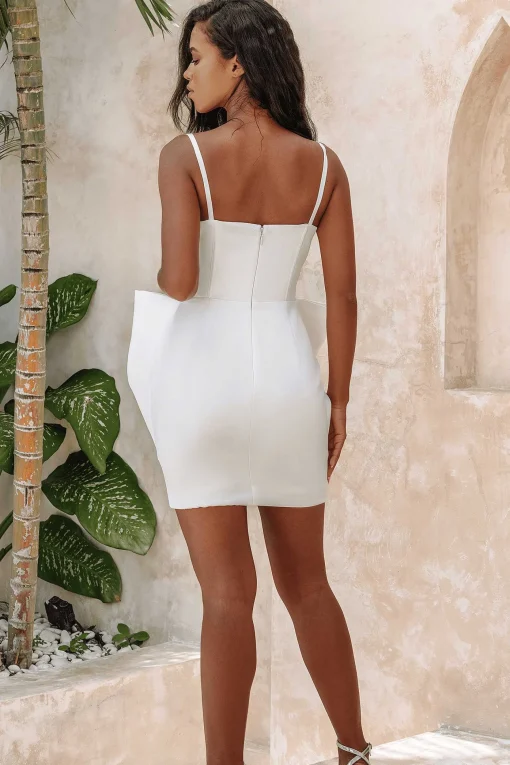 Michelle Extreme Bow Corset Detail Mini Dress In White Satin<Lavish Alice New