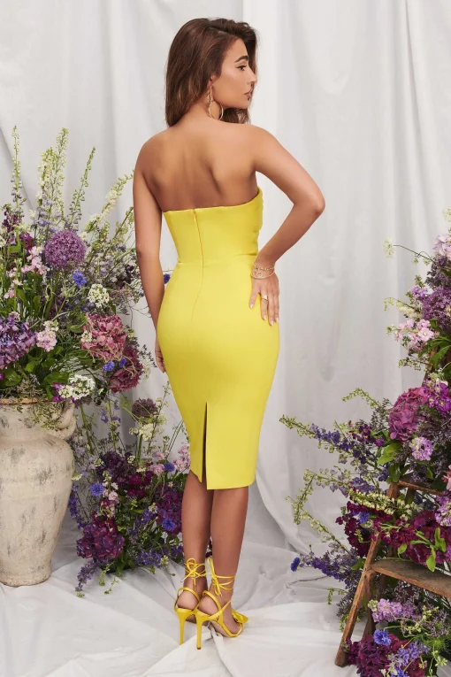 Nylah Ponte Pleated Bandeau Midi Dress In Lime<Lavish Alice Fashion