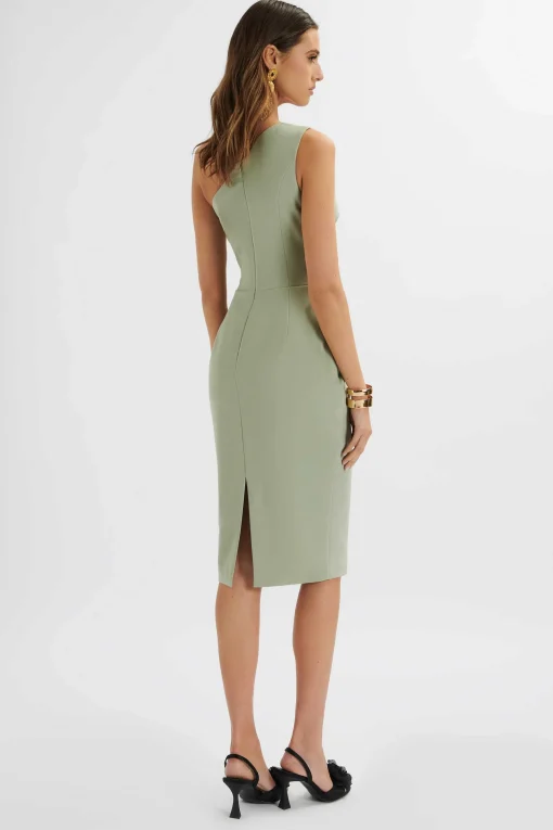 Pandora Asymmetric Oversized Statement Bow Midi Dress In Sage Green<Lavish Alice Clearance