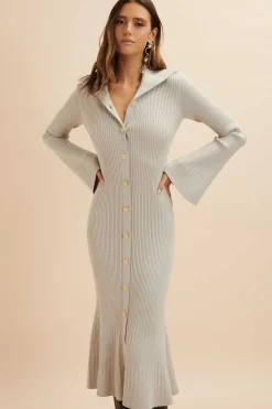 Parker Knitted Ribbed Fit & Flare Collared Dress In Stone<Lavish Alice Best Sale