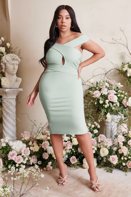 Raelynn Curve Off Shoulder Wrap Ponte Dress In Sage<Lavish Alice Cheap