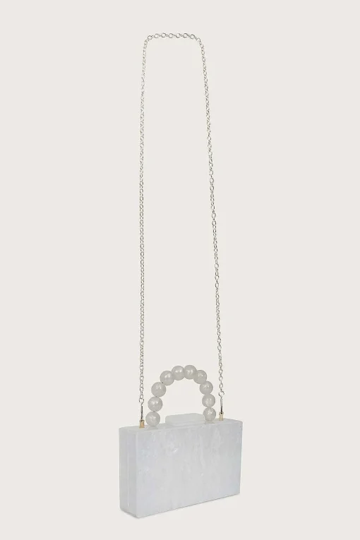 Reya Bead Handle Marbled Box Clutch Bag In White<Lavish Alice Fashion