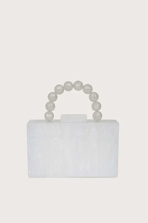 Reya Bead Handle Marbled Box Clutch Bag In White<Lavish Alice Fashion