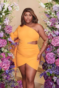 Riley Curve One Shoulder Cape Mini Dress In Mango Orange<Lavish Alice Best Sale