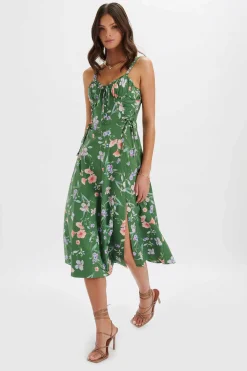 Rosey Gathered Longline Dress In Green Floral Print<Lavish Alice Best Sale