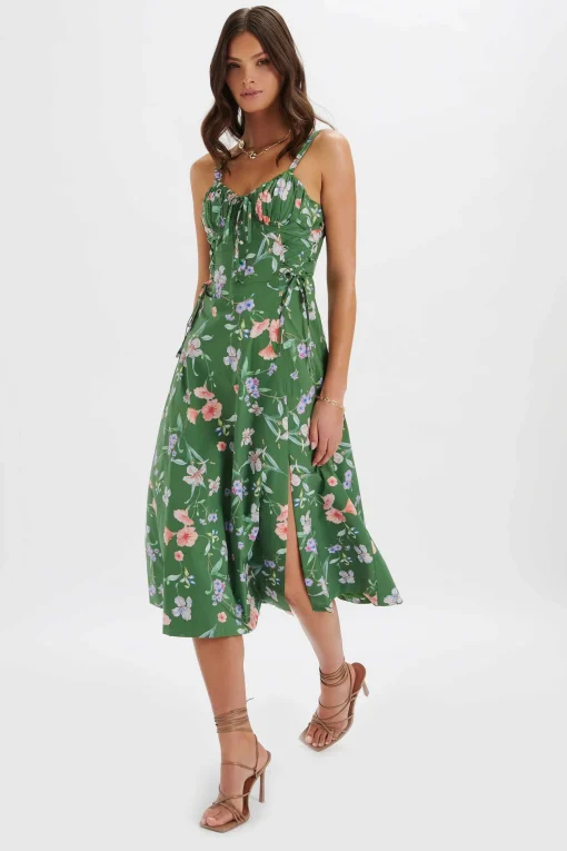Rosey Gathered Longline Dress In Green Floral Print<Lavish Alice Best Sale