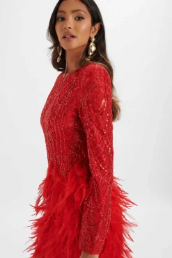 Selene Embellished Feather Mini Dress In Red<Lavish Alice New