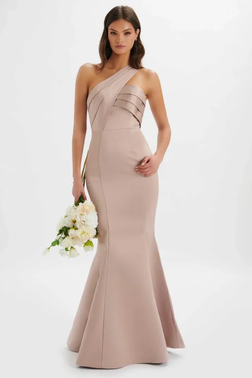 Shailene Bonded Satin Asymmetric Maxi Dress In Mink<Lavish Alice Best