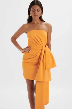Shakira Bandeau Half Bow Drape Midi Dress In Apricot<Lavish Alice Online