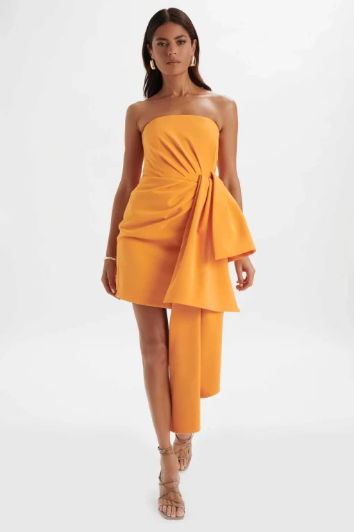 Shakira Bandeau Half Bow Drape Midi Dress In Apricot<Lavish Alice Online