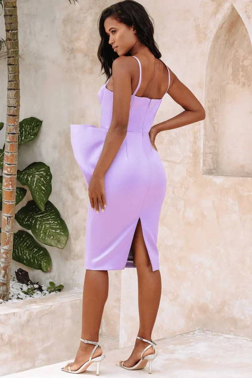 Shiloh Extreme Bow Corset Detail Midi Dress In Lavender Satin<Lavish Alice Sale
