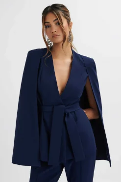 Skye Belted Cape Blazer In Navy<Lavish Alice Cheap