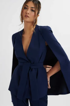 Skye Belted Cape Blazer In Navy<Lavish Alice Cheap