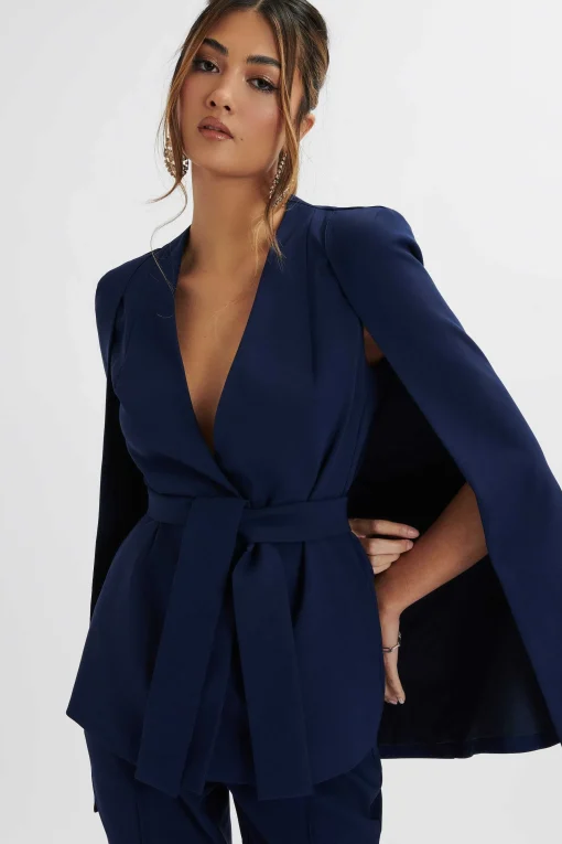 Skye Belted Cape Blazer In Navy<Lavish Alice Cheap
