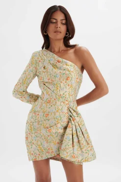 Suki One Shoulder Wrap Mini Dress In Floral Brocade<Lavish Alice Clearance