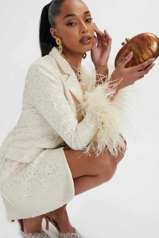 Tana Sequin Boucle Blazer Mini Dress In Cream<Lavish Alice Best Sale