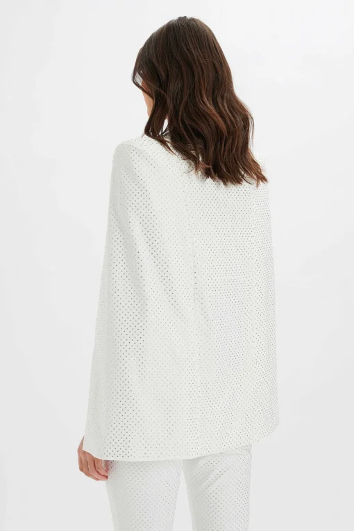 Tia Crystal Embellished Classic Cape Blazer In White<Lavish Alice Cheap