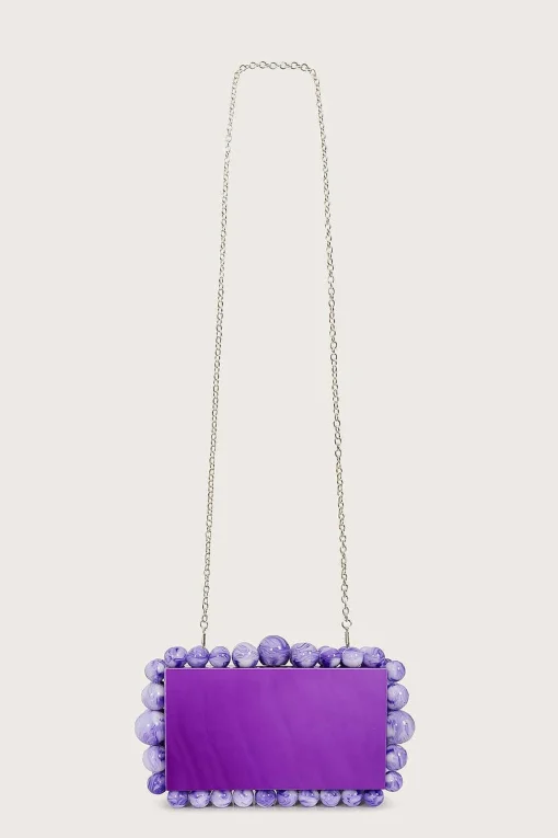 Tia Marbled Faux Pearl Box Clutch Bag In Purple<Lavish Alice Fashion