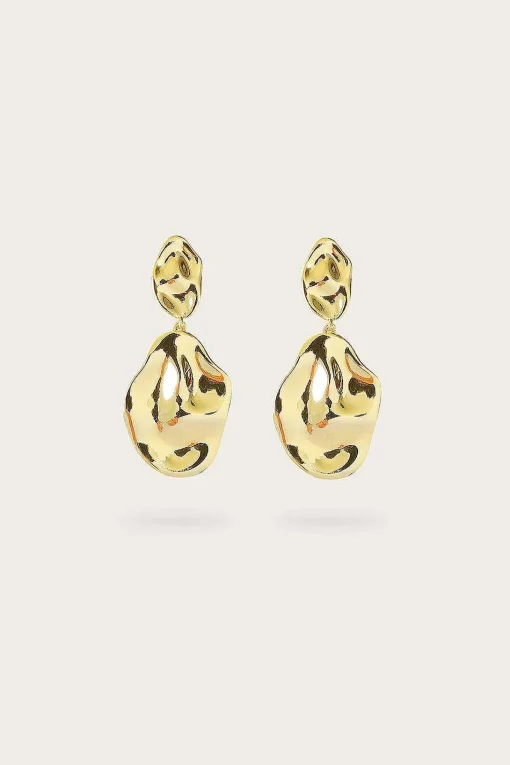 Yasmin Hammered Effect Oval Drop Gold Earrings<Lavish Alice Flash Sale